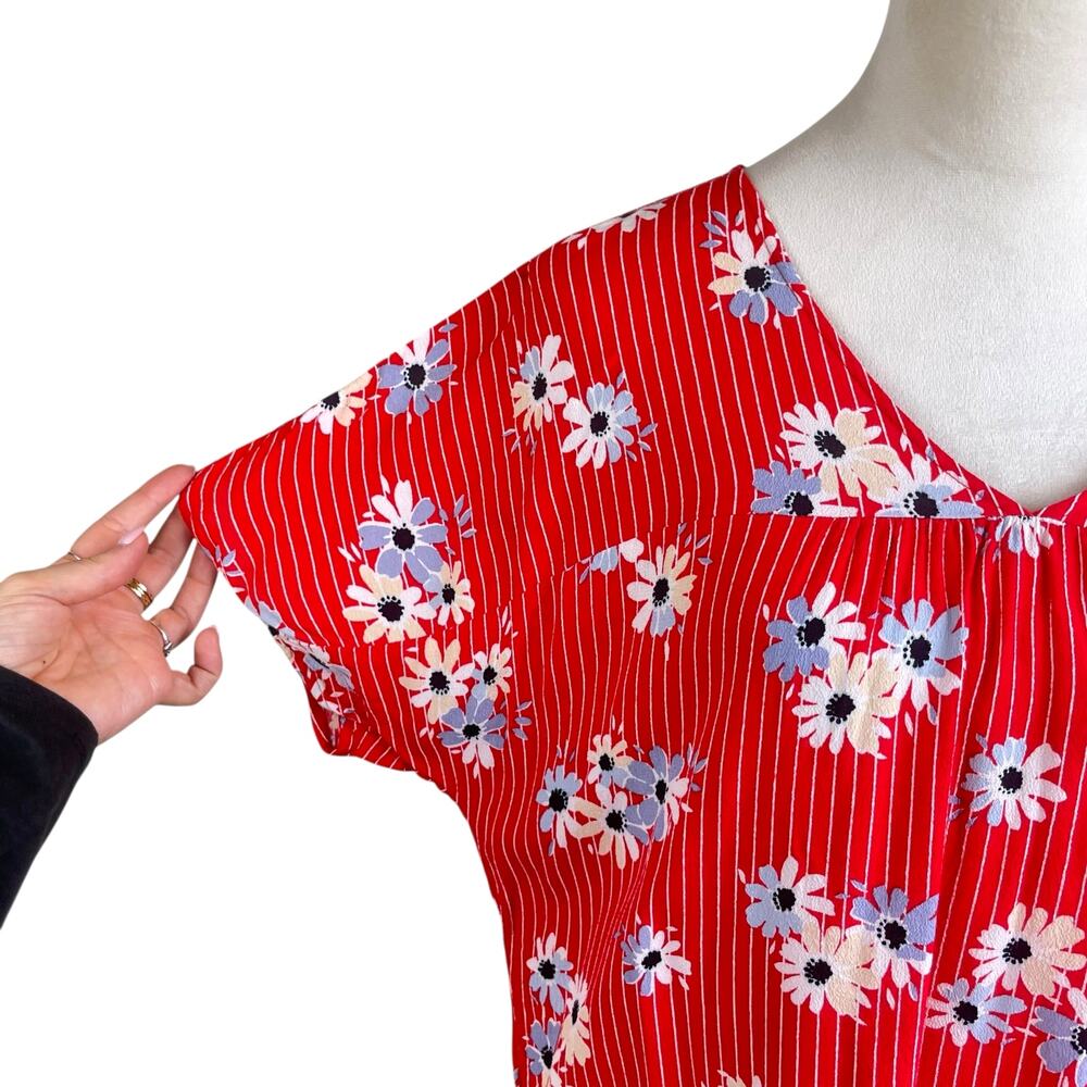Madewell Rhyme Top in Daisy Society Red Floral & Stripe Print Casual Shirt - Picture 7 of 13